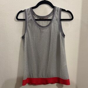 Sparkle Silver Tank Top with Red Hem